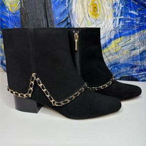 Karl Lagerfeld Gold Chain Accent Black Suede Boots Size 7.5